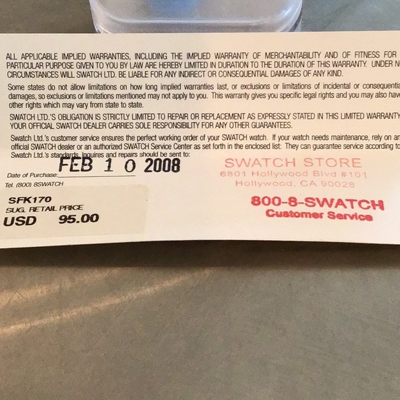 SWATCH super slim SFK170. Case & new battery included. Water resistant. - Picture 4 of 6